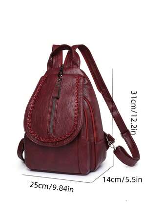 Fashion PU Flap Cover Backpack, Multi-Pocket Student Shoulder Bag, Versatile Carrying Methods