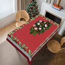 1 pieza Mantel con tema navideño, mantel de poliéster impermeable, mantel para fiesta en el hogar, cubierta de mesa de comedor rectangular, decoración de la habitación, decoración navideña, decoración navideña para comidas, decoración del hogar, decoración navideña, artículos de fiesta - Multicolor - Ver 17