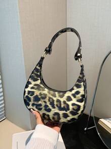 Women Vintage Leopard Print Crescent Shoulder Bag - Multicolor - View 1