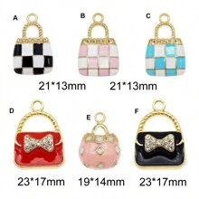 6Pcs Enamel Women Purse Bag Charms Pendant For Jewelry Bracelet Making Craft Findings Bulk