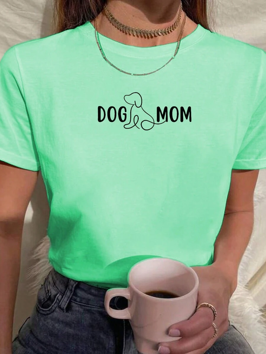 Baby Look Dog's Mom Women's T-Shirt Pet Mother Various Colors 100% Cotton - Màu xanh Bạc hà - Xem 1