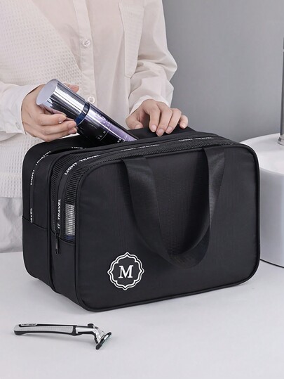 شنطه سفر اغراض سفر لوازم السفر اغراض السفر اشياء للسفر حقيبة نسائية شنط بحر شنطه صيف جامعة1قطعة حقيبة غسيل بطبقتين منفصلتين للجاف والرطب مقاومة للماء من البوليستر الأسود، حقيبة سفر متعددة الوظائف للتخزين والمستحضرات التجميلية للرجال والنساء، حقيبة رياضة وسباحة ذات سعة كبيرة