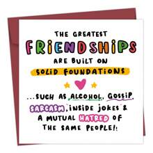 1pc Humorous Friendship Birthday Card With Envelope - Perfect For Best Friends, 'The Greatest Friendships Are Built On Solid Foundations' Message Friend Birthday Card - Multicolor - View 1