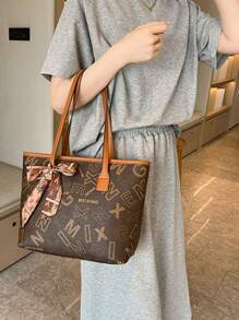 Túi đeo vai bằng da PU in hình chất lượng cao NOMK Retro Chic thời trang dành cho nữ, màu be/Cà phê - màu nâu - Xem 3
