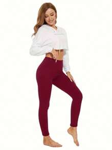 4 Piece Set White Light Gray Wine Red Navy Blue All Seasons Wearable High Waisted And High Elastic  Leggings - 彩色 - 查看 6