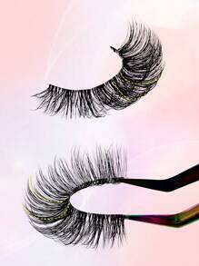 10 Pairs Transparent Band D-Curl Flared Russian False Eyelashes, 18mm Length, Cat Eye Effect, Fluffy Lashes, Strip Eyelashes - Black - View 7