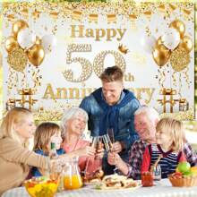 1 件 50 周年快乐横幅、黄金主题结婚周年背景横幅、50 周年金婚周年背景图片装饰、室内外场景装饰 - 款式A - 查看 4