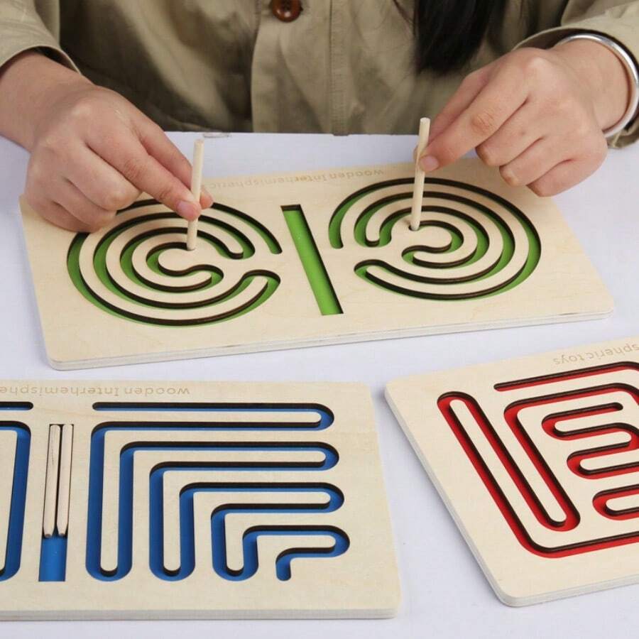 1set Left & Right Brain Development Toys, Pen Drawing Trajectory Training Wooden Educational Toys, Developmental Toys, Holiday Gift - Multicolor - View 1