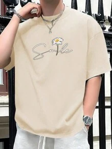 Camiseta informal de hombre con estampado floral suelto Verano camisa de moda y cómodo Camisetas de hombre - Albaricoque - Ver 1