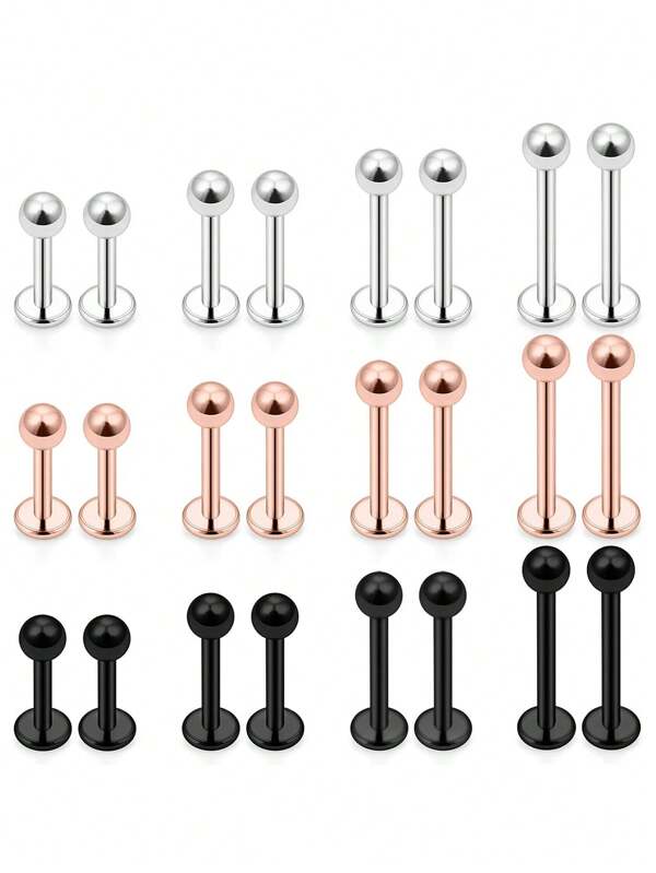 8 pièces Ensemble de bijoux de piercing de nez, cartilage, lèvre, 16G, anneau de labret, 6 mm / 8 mm / 10 mm / 12 mm