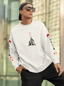 Crew Neck Sweatshirt Print Sasuke Uchiha Kakashi Cloud - 白色 - 查看 3