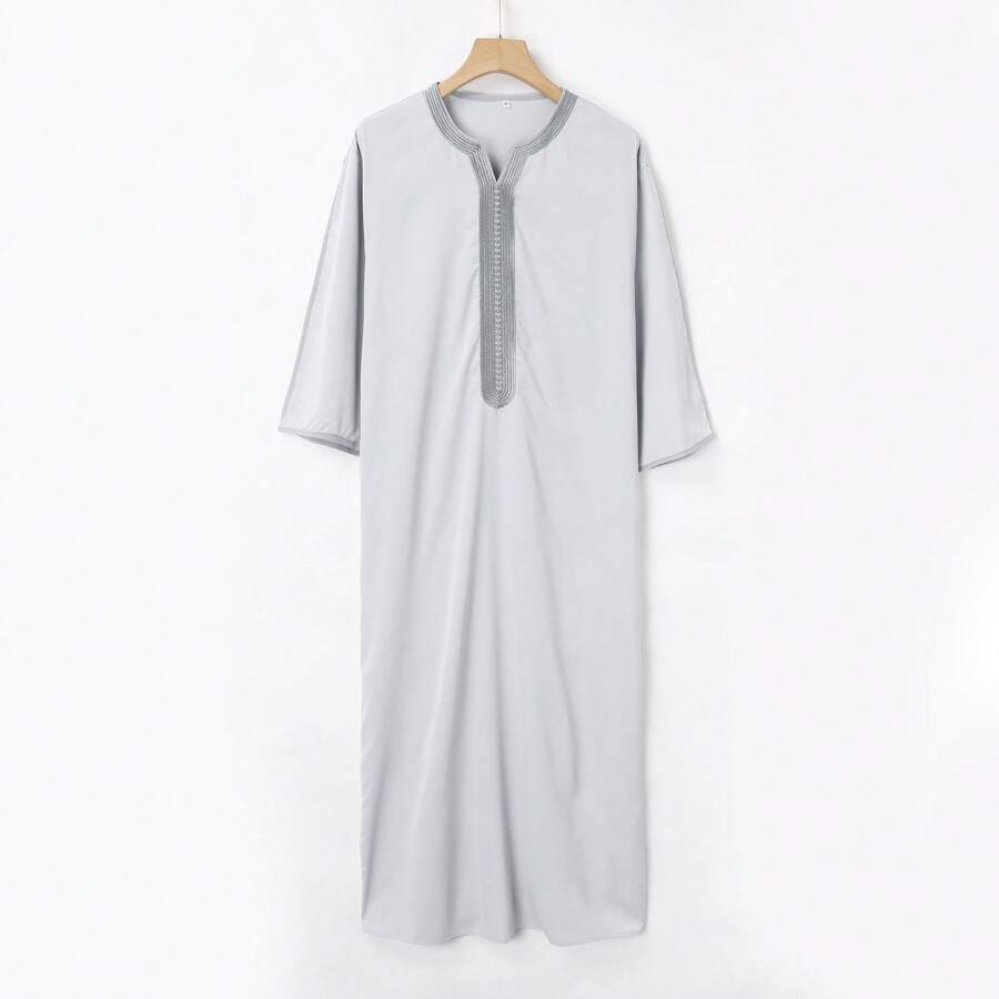 202 Nuevo albornoz blanco bordado musulmán árabe para hombres - Gris Claro - Ver 1