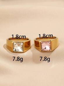 1pc Stainless Steel Fashion Minimalist Style Women's White And Pink Zirconia Cast Ring, Suitable For Women's Daily Wear Or As A Gift - Yellow Gold - View 4