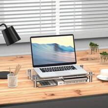 Acrylic Desktop Computer Monitor Riser Stand, Transparent Laptop Screen Display Shelf, Office Desk Storage Organizer - Clear - View 1