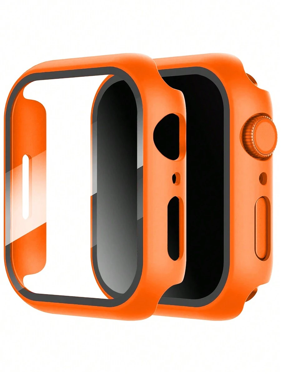1PC Hard PC Case With Tempered Glass Screen Protector Compatible With Apple Watch Case 40mm41mm42mm44mm45mm46mm49mm,Drop-Proof, Scratch-Resistant, Stylish, Casual, And Sporty Watch Case. Compatible With Apple Watch Ultra/11/10/9/8/7/6/5/4/3/SE. Unisex Watch Case. - Orange - View 1