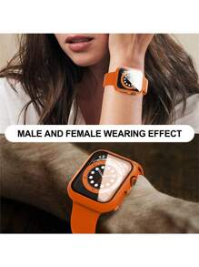 1PC Hard PC Case With Tempered Glass Screen Protector Compatible With Apple Watch Case 40mm41mm42mm44mm45mm46mm49mm,Drop-Proof, Scratch-Resistant, Stylish, Casual, And Sporty Watch Case. Compatible With Apple Watch Ultra/11/10/9/8/7/6/5/4/3/SE. Unisex Watch Case. - Orange - View 5
