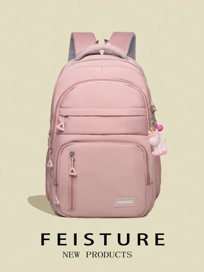 1 pieza Mochila de capacidad básica FEISTURE para la escuela/viajes, adecuada para estudiantes de secundaria/preparatoria y universitarios, con accesorios. Mochila escolar, bolso escolar, mochila para libros, mochila grande, mochila escolar, de vuelta al cole. Portátil, ligera, gran capacidad, compartimento para computadora portátil, adecuada para adolescentes, mujeres estudiantes universitarias. Perfecta para el regreso a la escuela, universidad, secundaria, preparatoria, primer día de clases, estilo de calle y japonés, bolso de mujer para el Día de San Valentín