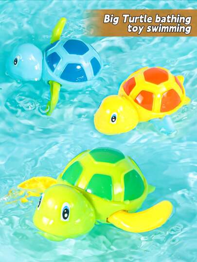 1set Random Colors Turtle Bath Toy Wind-Up Swimming Floating Water Toy Cute Little Turtle Clockwork Bathtub Toy For Kids Toys/Some Accessories, Colors, Text, Patterns, Shapes Are Random
