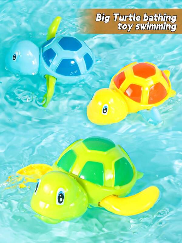 1set Random Colors Turtle Bath Toy Wind-Up Swimming Floating Water Toy Cute Little Turtle Clockwork Bathtub Toy For Kids Toys/Some Accessories, Colors, Text, Patterns, Shapes Are Random
