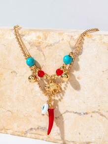 imoli 1個流行時尚創意的多層頸鏈,採用綠松石、米珠、油滴、眼睛、辣椒、象頭吊墜,適合女士在派對上佩戴 - 26349 - 查看 3