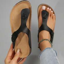 Women's Flip-Flop Slippers Cork Footbed Sandals Slip On Beach Slide Slipper Shoes With Adjustable Metal Buckle Strap Sandals - Dark Black - View 7