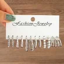 6-18pairs New Spiral Hoop Earrings With Faux Pearl C-Shape Earring Sets - Big Circle - View 8