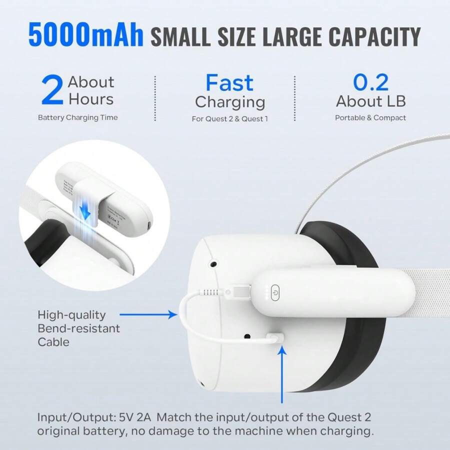 5000mAh Rechargeable Battery Pack For Quest 2 Accessories/Meta Quest 2