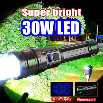 Brand New Multifunctional LED Flashlight Powerful High Lumen Spotlight Charged Power Display Waterproof Tactical Light Type-C Rechargeable High Power Lighting Outdoor Hiking Lighting