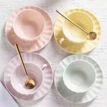仙女陶瓷杯碟套装 北欧风咖啡杯带挂耳（附勺子） - 彩色 - 查看 1
