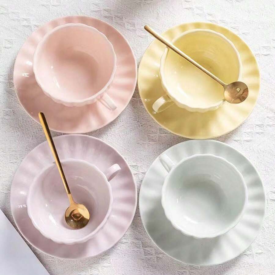 仙女陶瓷杯碟套装 北欧风咖啡杯带挂耳（附勺子） - 彩色 - 查看 1
