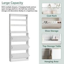 Narrow Shoe Storage Cabinet For Entryway, Slim Shoe Cabinet With Coat Rack And 3 Flip Drawers, Freestanding Hall Tree With Hidden Storage For Entryway, Hallway, Bedroom, Apartment