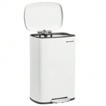 SONGMICS Kitchen Bin 50L, Pedal Bin For Kitchen, Rubbish Bin, Soft Close, Step-On Pedal, Steel, Inner Bucket - White - View 7
