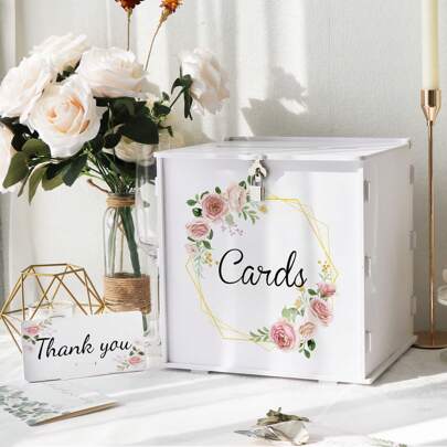 Wedding Card Box With Lock, PVC Gift Card Box For Wedding Reception, White Envelope Money Box For Wedding Party Birthday Bridal Shower Graduation Decorations Pink Rose, Wedding Decor, Home Decor, Room Decor Party Favors Bride Gifts Birthday Decorations Party Decorations Bachelorette