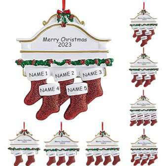 Decoration Pendant Customized Decoration Socks Pendant 2024 Custom 2 3 4 5 6 Family Name To Tree Personalized Resin Hanging Ornament Engraved Name&Blessing Creative Xmas Gift Birthday Home Decor Christmas Decorations Room Decor Christmas Winter