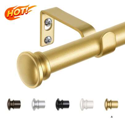 1pc Long Curtain Rods For For Windows, Telescoping Splicing Curtain Rod, 3/4 Drapery Rods With Small Cap Finial, Gold