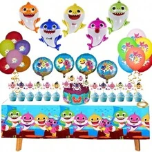 9pcs/5pcs 5 Designs Shark Family 18-Inch Happy Birthday Foil Balloon Oceanic Theme Party Decorative Balloon Set,