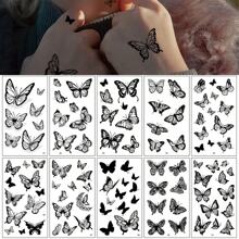 10Sheets 101 Patterns 3D Waterproof Black Butterfly Temporary Tattoo Sticker For Women And Girl Body Art Arm Makeup - Black - View 1