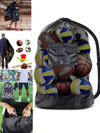 1PC Large Capacity Ball Net Bag, Storage Bag, Basketball Net Bag, Ball Bag, Large Football Ball Bag, Home Clothing Storage Bag Portable Sports Ball Storage Bag] Sports Ball Storage Bag With Pocket, Durable Polyester Mesh Drawstring Backpack For Football, Basketball, Soccer, Volleyball - Portable Gear Organizer For Athletes And Teams