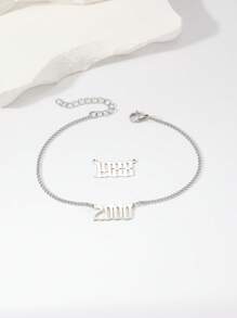 1 peça Pulseira de Tornozelo Minimalista de Aço Inoxidável Feminina para o Ano de Nascimento Adequada para Uso Diário