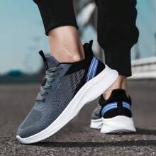 Heren gebreide ademende hardloopschoenen, comfortabele sneakers met zachte zool en veters, geschikt voor joggen in de buitenlucht