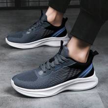 Heren gebreide ademende hardloopschoenen, comfortabele sneakers met zachte zool en veters, geschikt voor joggen in de buitenlucht