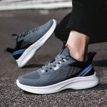 Heren gebreide ademende hardloopschoenen, comfortabele sneakers met zachte zool en veters, geschikt voor joggen in de buitenlucht