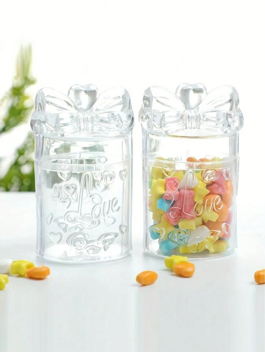 6pcs Transparent Candy Box Wedding Candy Packing Box Love Bow Plastic Box Storage Box Party Supplies - Multicolor - View 1