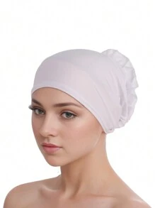 1pc Fashionable Solid Color Wide Brim Chiffon Liner Hat, African Hat Headscarf Suitable For Daily Wear, Parties, And Gatherings