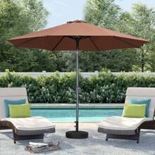 9FT Patio Outdoor Table ,Market With Push Button Tilt And Crank For Garden, Lawn, Deck, Backyard & Pool (Coffee)