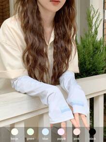 1 Pair Gradient Letter Print Ice Sleeves For Women, Loose Fit, Sun Protection, Suitable For Driving, Cycling, Thin Arm Sleeves For Summer - Long Standard Solid Color - View 10