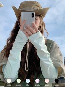 1 Pair Gradient Letter Print Ice Sleeves For Women, Loose Fit, Sun Protection, Suitable For Driving, Cycling, Thin Arm Sleeves For Summer - Long Standard Solid Color - View 11