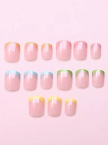 120 盒装预制指甲假指甲片法式手工 DIY 创作假指甲按压式脚趾甲片指甲片棺材按压式短假指甲透明指甲片方形指甲片超短按压式指甲 DIY 指甲用品美甲杏仁指甲鸭指甲棺材指甲夏季指甲法式指甲手工指甲按压式指甲 - 彩色 - 查看 4