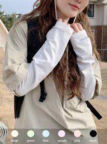 1 Pair Gradient Letter Print Ice Sleeves For Women, Loose Fit, Sun Protection, Suitable For Driving, Cycling, Thin Arm Sleeves For Summer - Long Standard Solid Color - View 2