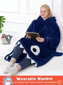 Shark Hoodie Blanket For Adult, Shark Wearable Blanket Hoodie Gifts For Women Men, Funny Blanket With Sleeves Is Funny Gift, Hooded Blanket Shark Gifts - 海軍 - 查看 3